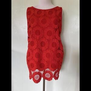 Ann Taylor LOFT Bright Orange Red Floral Sleeveless Blouse Large L 20-0172